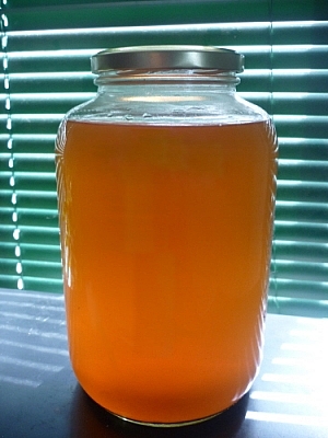 Cleaning green with a jar of kombucha vinegar.