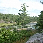 A large rock outcrock provides an excellent viewing area over a beautiful wetland.