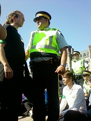 An arrest at the Keystone XL pipeline protest in Ottawa.