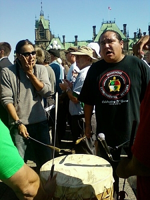 First Nations drummers sending out the waves of Keystone XL pipeline protesters in Ottawa.