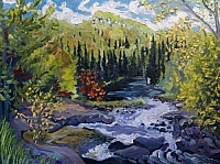 Thompson Rapids, Magnetawan River (Reproduction of the painting by Pierre AJ Sabourin).