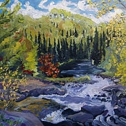 Thompson Rapids, Magnetawan River (Reproduction of the painting by Pierre AJ Sabourin).
