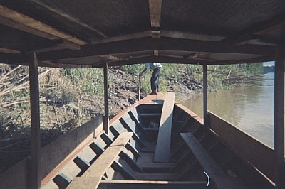 Getting to Picaflor Research Centre on the Tambopata River in a peki peki.