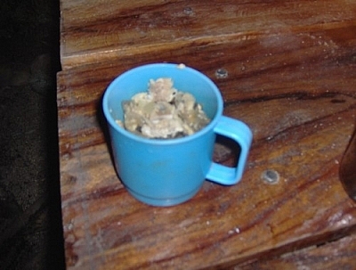 Trout cooked while camping at Merazonia and served in a mug.