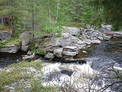 Visiting High Falls while backpacking Algonquin Park's Eastern Pines Trail.