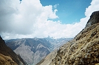 Scenic landscape view of the Andes Mountains from the Inca Trail, Peru