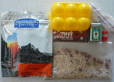 Meal plans for backcountry hikers can include dehydrated meals, eggs, energy bars, tea, and oatmeal.