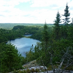 A spectacular view of the Brush Lakes from Bear Mountain in Mississagi Provincial Park.