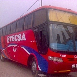 Red bus in Peru