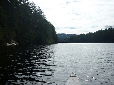 Paddling on our first day canoe camping in Killarney.