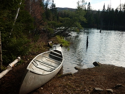 Portaging on our first day canoe camping in Killarney.