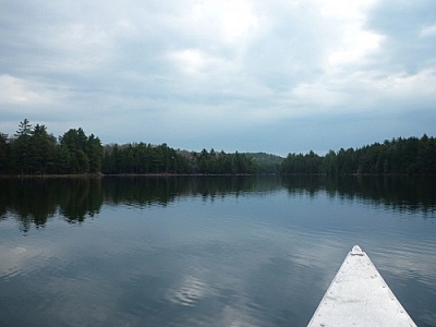 Paddling back on our last day canoe camping in Killarney.