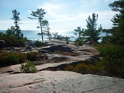View of Georgian Bay while hiking in Killarney Provincial Park on the Chikanishing Creek Trail.