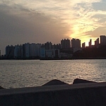 Sunset behind the Port of Dadaepo in Busan, South Korea.