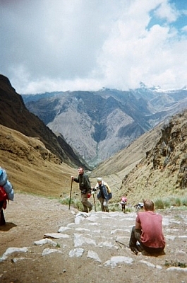 View from the highest mountain pass while hiking the Inca Trail to Machu Picchu on Day 2.