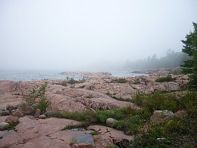 View of the Georgian Bay shoreline while day hiking around Killarney's lighthouse.