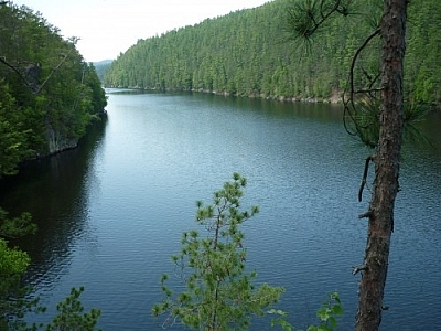 River and forest landscape seen while hiking the History Loop on Etienne Trail in Samuel de Champlain Park.