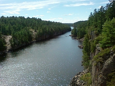 Paddling dreams of the French River Gorge, viewed from the bridge at the Visitors Centre