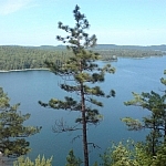 View of Gull Lake from atop a cliff.