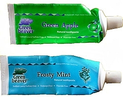 Green Beaver toothpaste (green apple and frosty mint flavours)