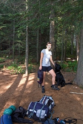 Posing with Fetcher on the La Cloche Silhouette Trail in Killarney Provincial Park.