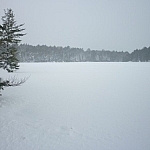 View of the wide expanse of snow on Lake Above.