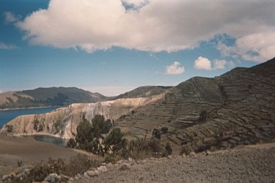 Mountain scenery photographed while hiking on Isla del Sol in Bolivia.