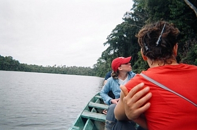 Visiting an oxbow lake on the Tambopata Reserve by canoe.