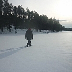 Layering winter wear for warmth is important when snowshoeing, like during this outing on Lac Clair in French River.