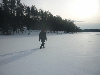Layering winter wear for warmth is important when snowshoeing, like during this outing on Lac Clair in French River.