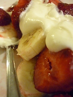 Strawberry-banana-yogurt treat.