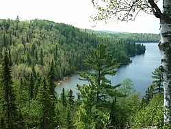 Scenic view of Wakami Lake from a lookout point on the Height of Land Trail.
