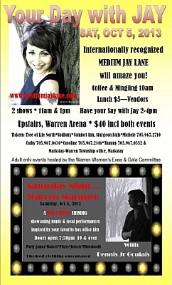 Your Day with Medium Jay Lane and Saturday Night at the Warren Marquee with JR Goulais