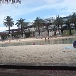 Man-made beach with pools at South Bank Laguna, where Brisbane city-dwellers can get away from it all.