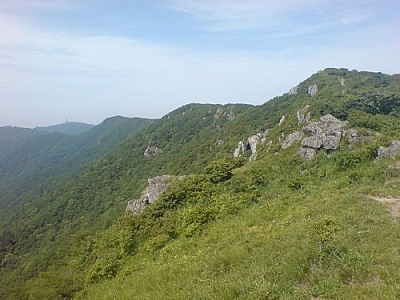 A view of the mountain range at Sobaeksan National Park, seen while hiking Korea's mountains.