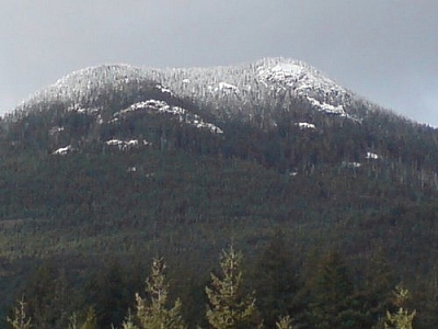 Mount Troubridge, as seen from Rainy Day Lake while hiking the Sunshine Coast Trail.