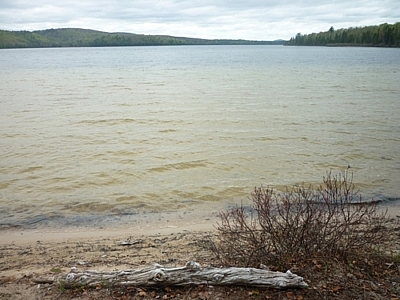 View of Semiwite Lake from our romantic backcountry beach campsite.