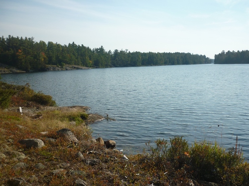 Lakeside scenery along the Wemtagoosh Falls trail at Point Grondine Park.