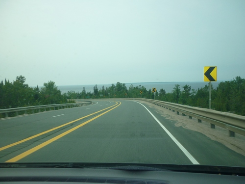 Highway scenery while driving out of Lake Superior Provincial Park.